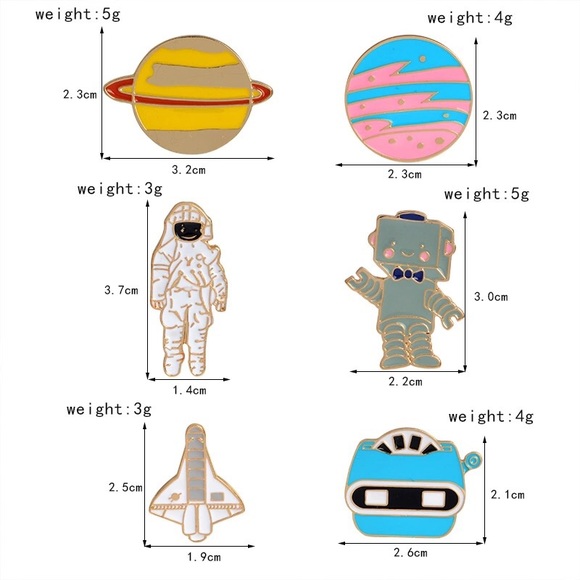 💙6pcs. Planets Space Astronaut Robot Pin Set💙 - Picture 5 of 5